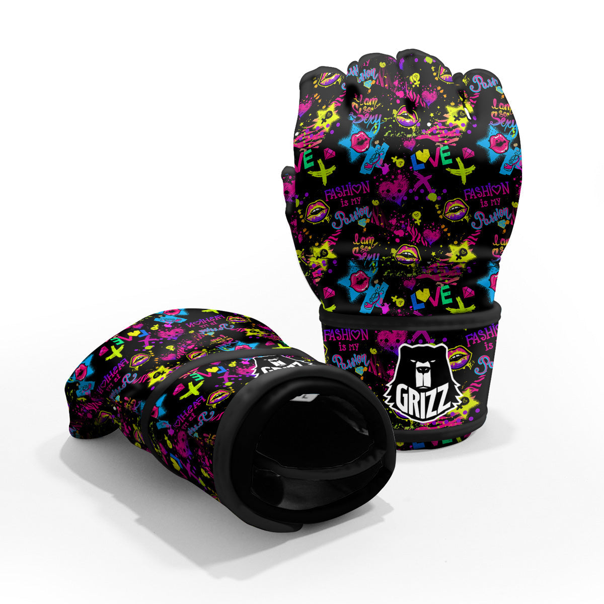 Abstract Graffiti Girlish Spray Paint Print Pattern MMA Gloves-grizzshop