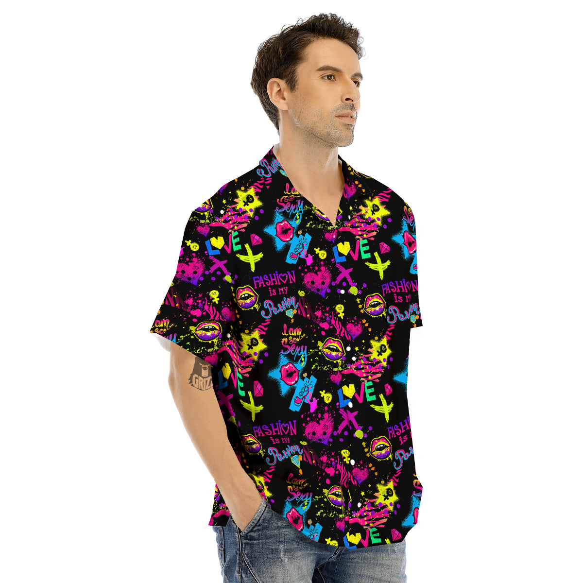 Abstract Graffiti Girlish Spray Paint Print Pattern Men's Hawaiian Shirt-grizzshop