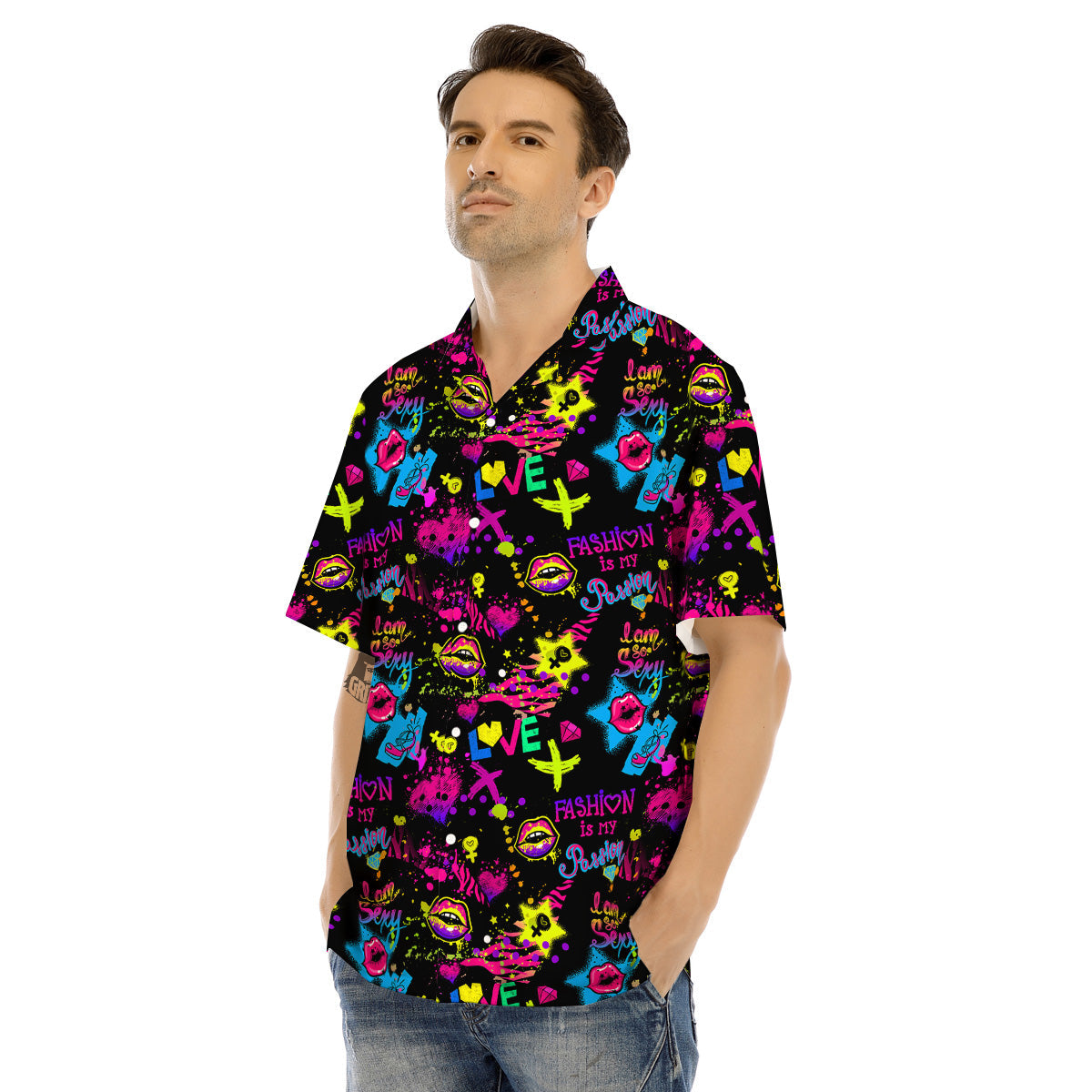 Abstract Graffiti Girlish Spray Paint Print Pattern Men's Hawaiian Shirt-grizzshop
