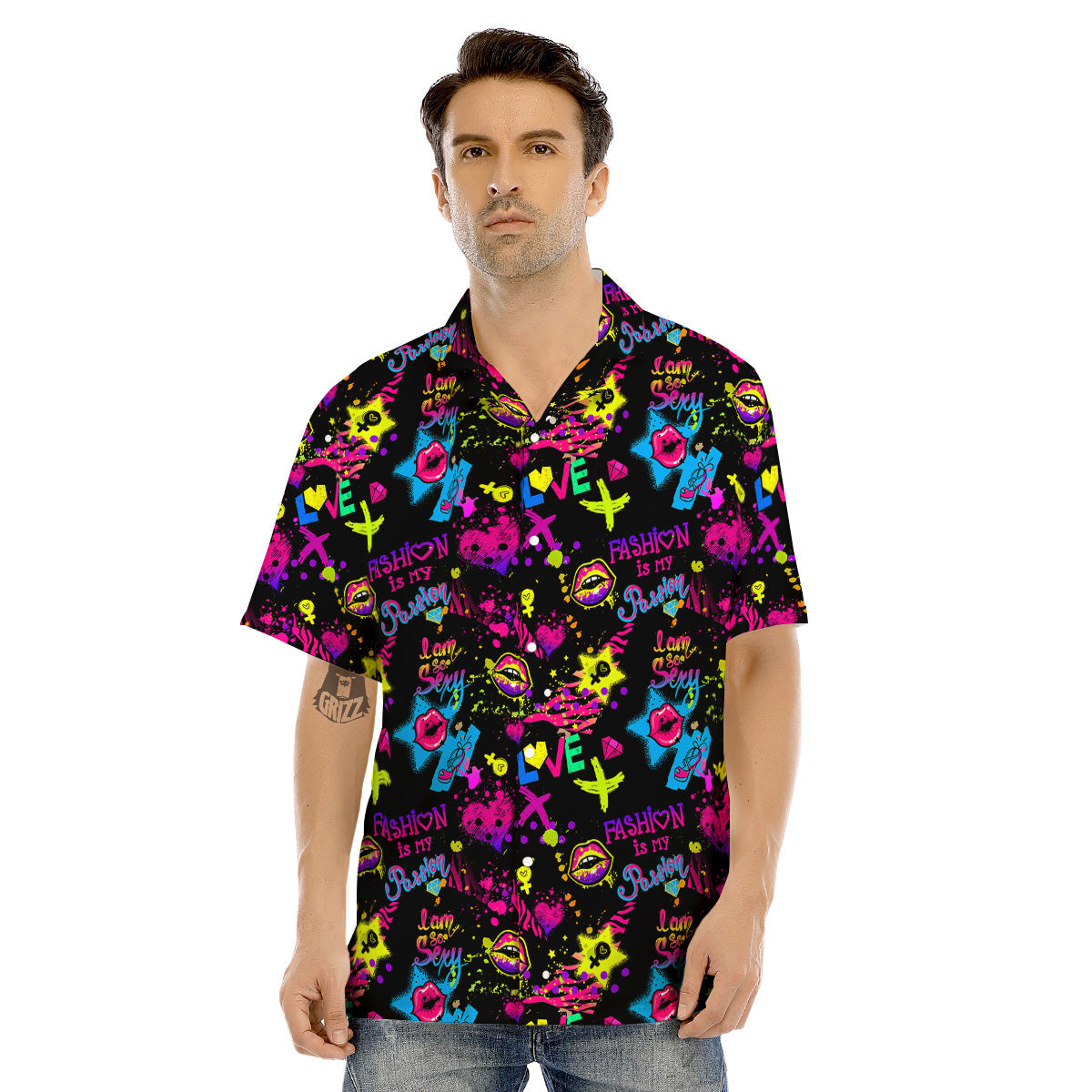 Abstract Graffiti Girlish Spray Paint Print Pattern Men's Hawaiian Shirt-grizzshop