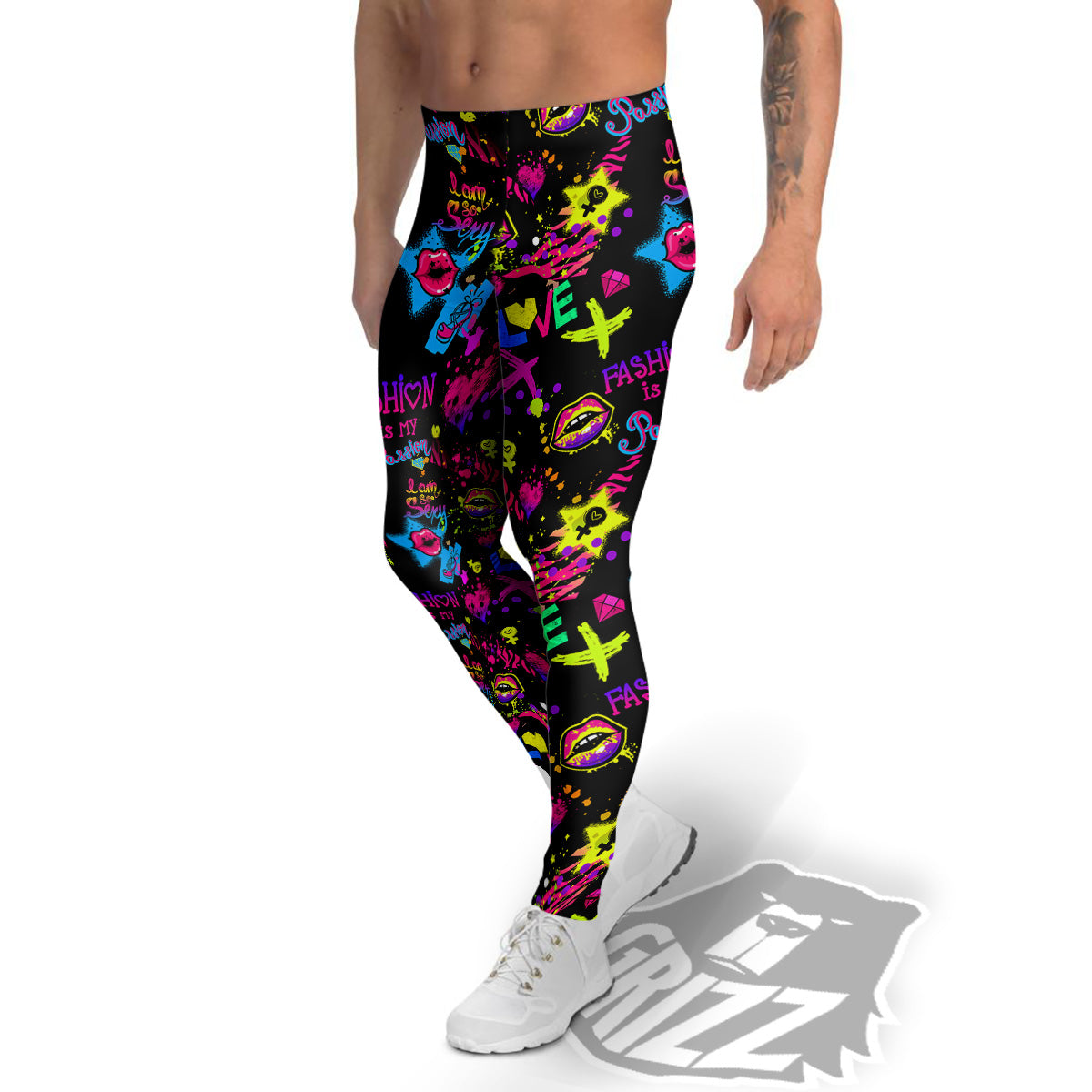 Abstract Graffiti Girlish Spray Paint Print Pattern Men's Leggings-grizzshop