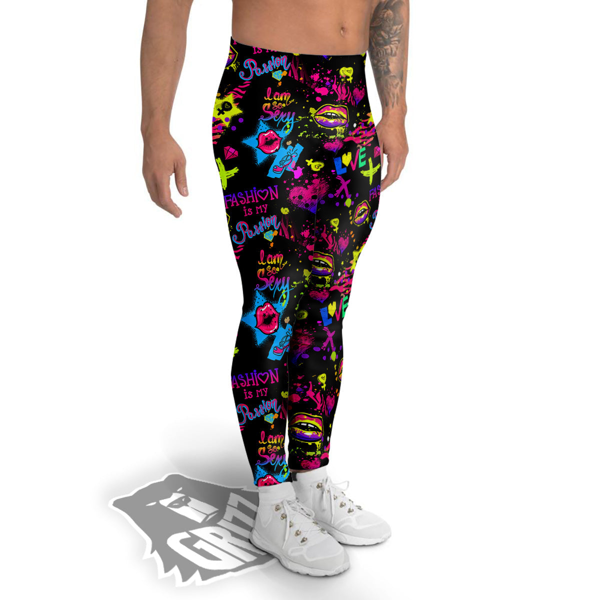 Abstract Graffiti Girlish Spray Paint Print Pattern Men's Leggings-grizzshop