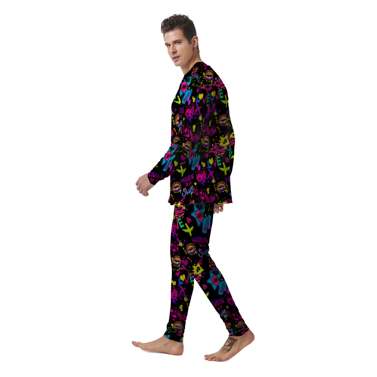 Abstract Graffiti Girlish Spray Paint Print Pattern Men's Pajamas-grizzshop