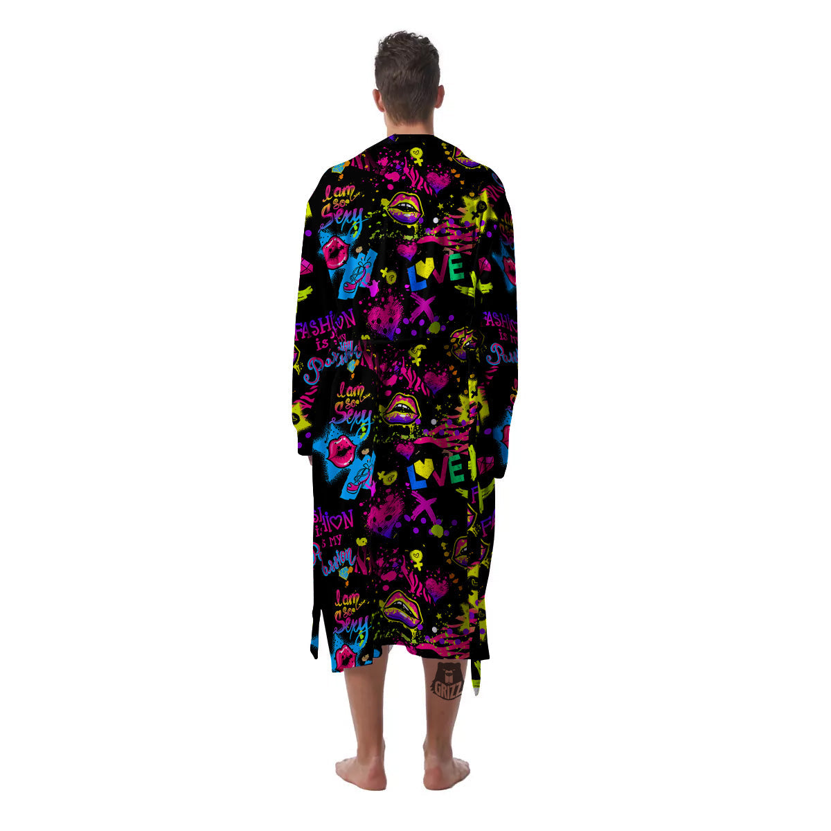 Abstract Graffiti Girlish Spray Paint Print Pattern Men's Robe-grizzshop