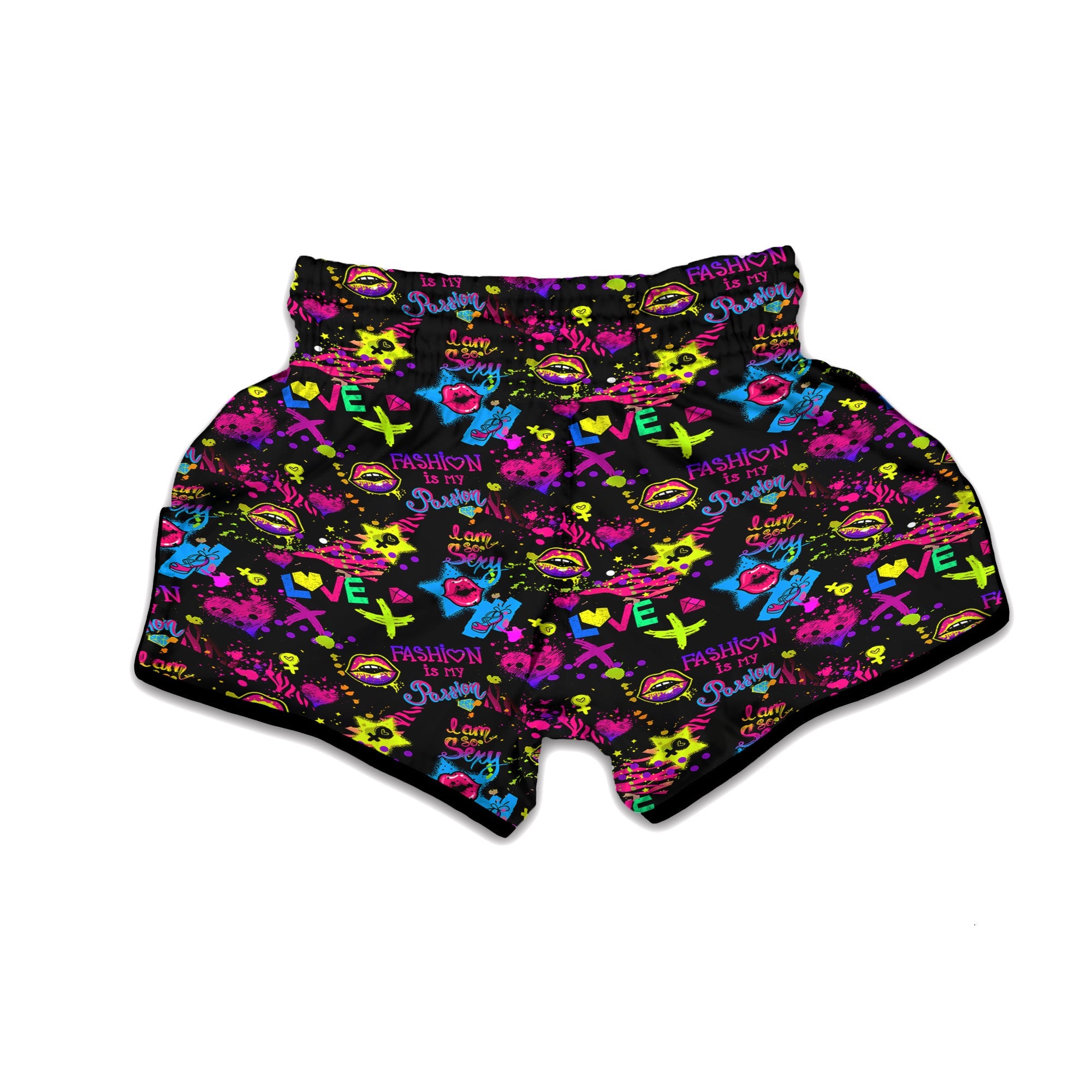 Abstract Graffiti Girlish Spray Paint Print Pattern Muay Thai Boxing Shorts-grizzshop