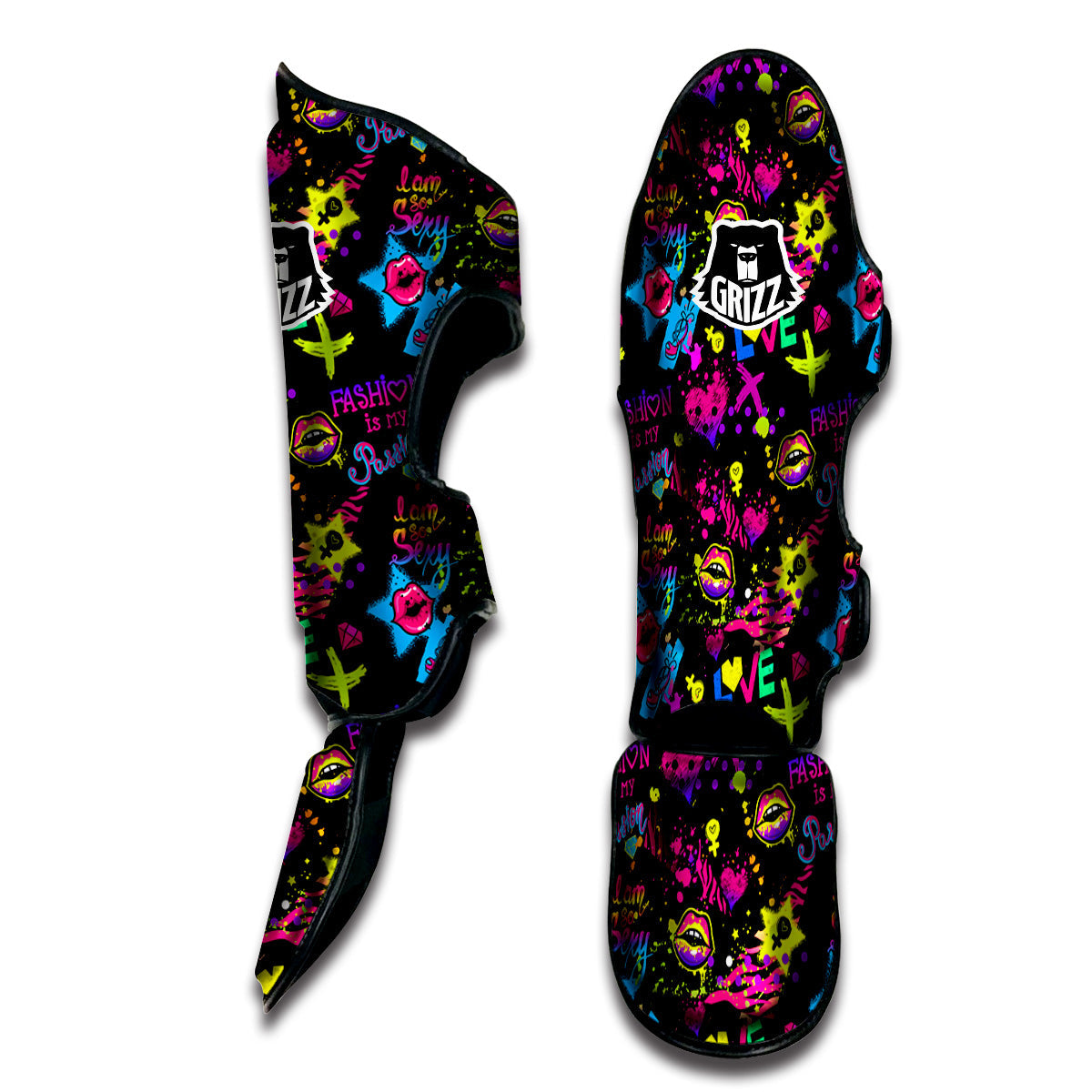 Abstract Graffiti Girlish Spray Paint Print Pattern Muay Thai Shin Guards-grizzshop