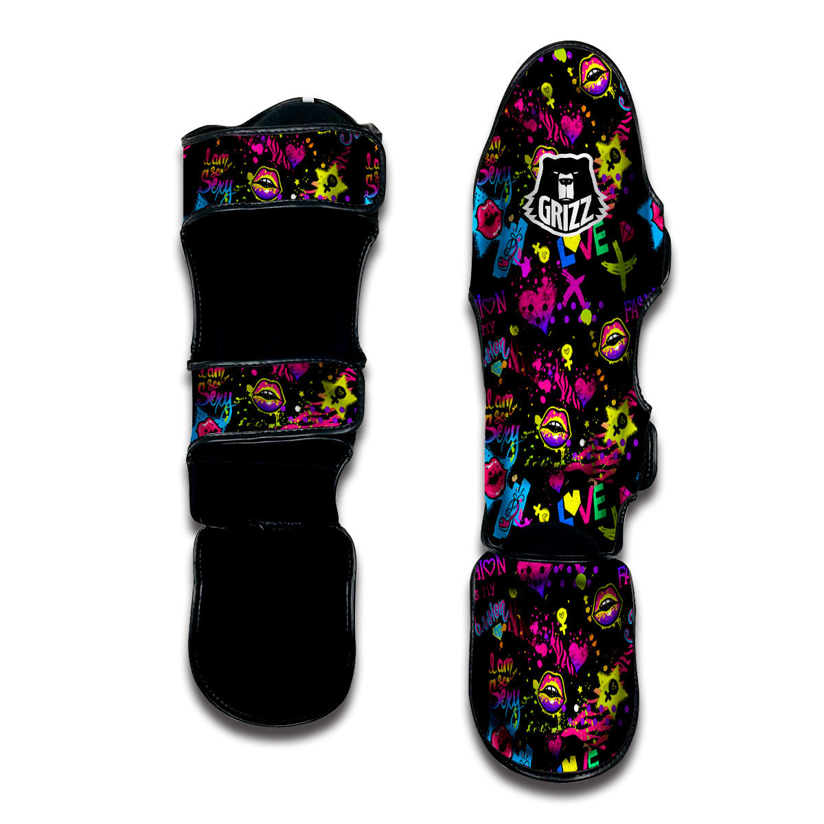 Abstract Graffiti Girlish Spray Paint Print Pattern Muay Thai Shin Guards-grizzshop