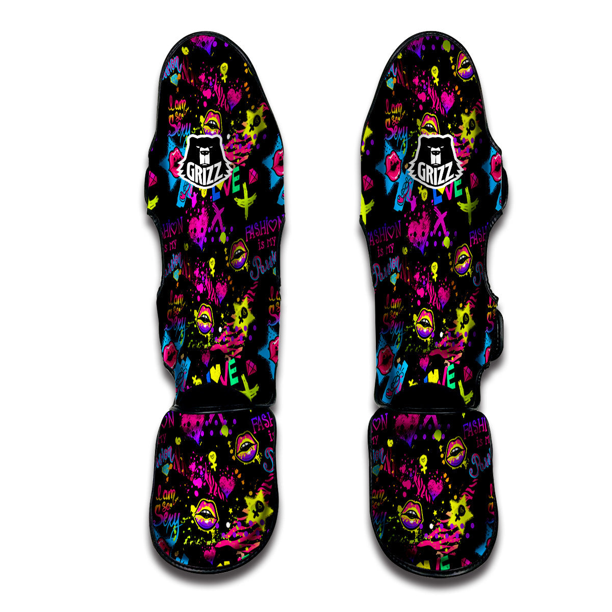 Abstract Graffiti Girlish Spray Paint Print Pattern Muay Thai Shin Guards-grizzshop