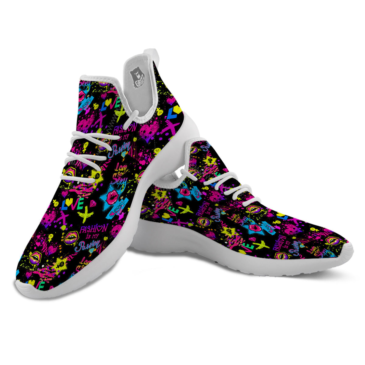 Abstract Graffiti Girlish Spray Paint Print Pattern White Athletic Shoes-grizzshop