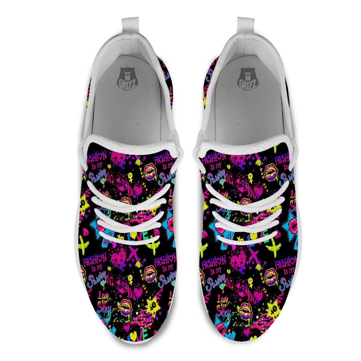 Abstract Graffiti Girlish Spray Paint Print Pattern White Athletic Shoes-grizzshop