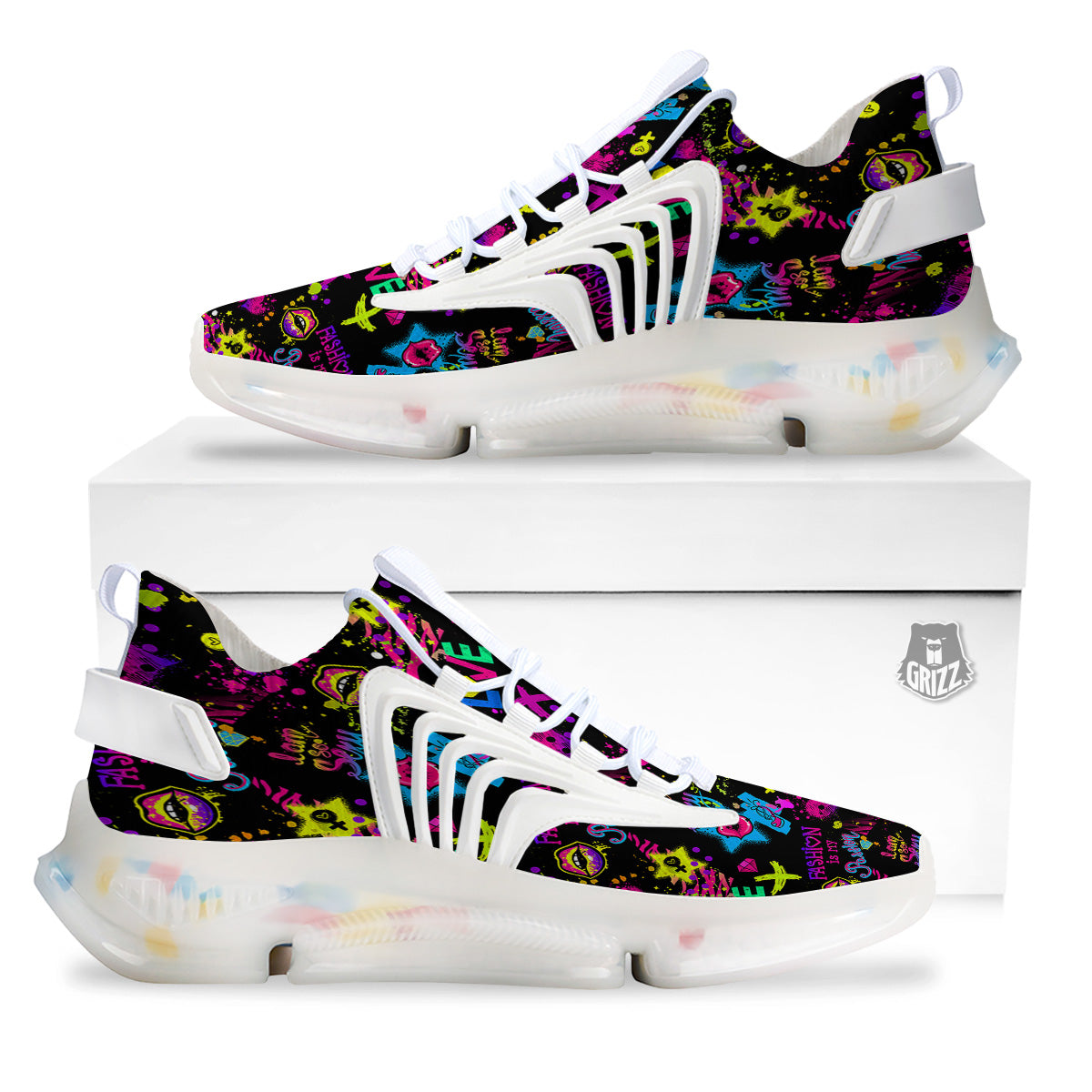 Abstract Graffiti Girlish Spray Paint Print Pattern White Gym Shoes-grizzshop
