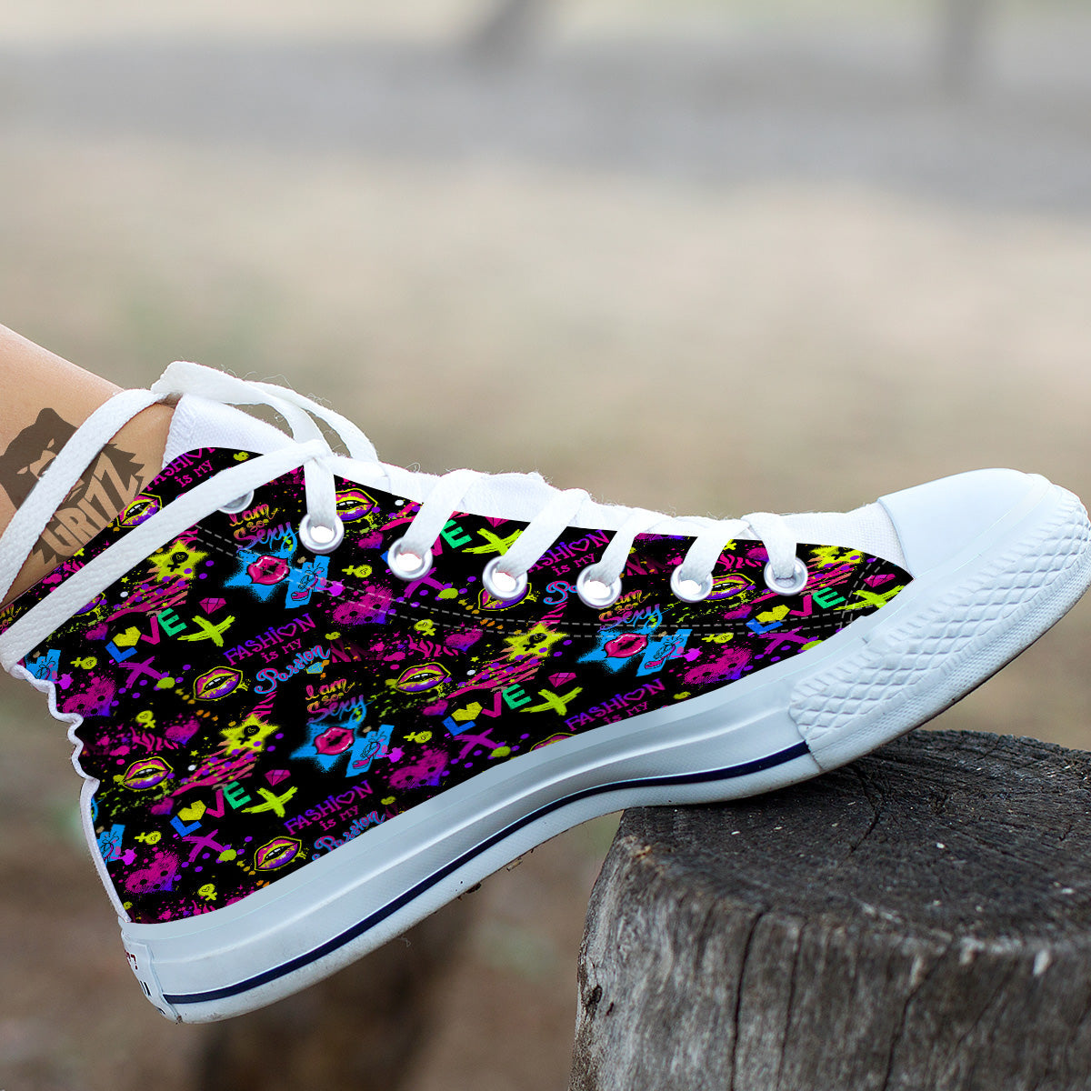 Abstract Graffiti Girlish Spray Paint Print Pattern White High Top Shoes-grizzshop