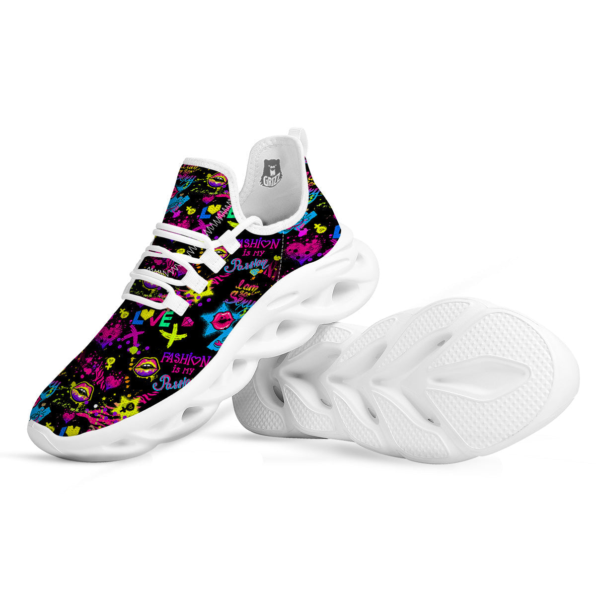 Abstract Graffiti Girlish Spray Paint Print Pattern White Running Shoes-grizzshop