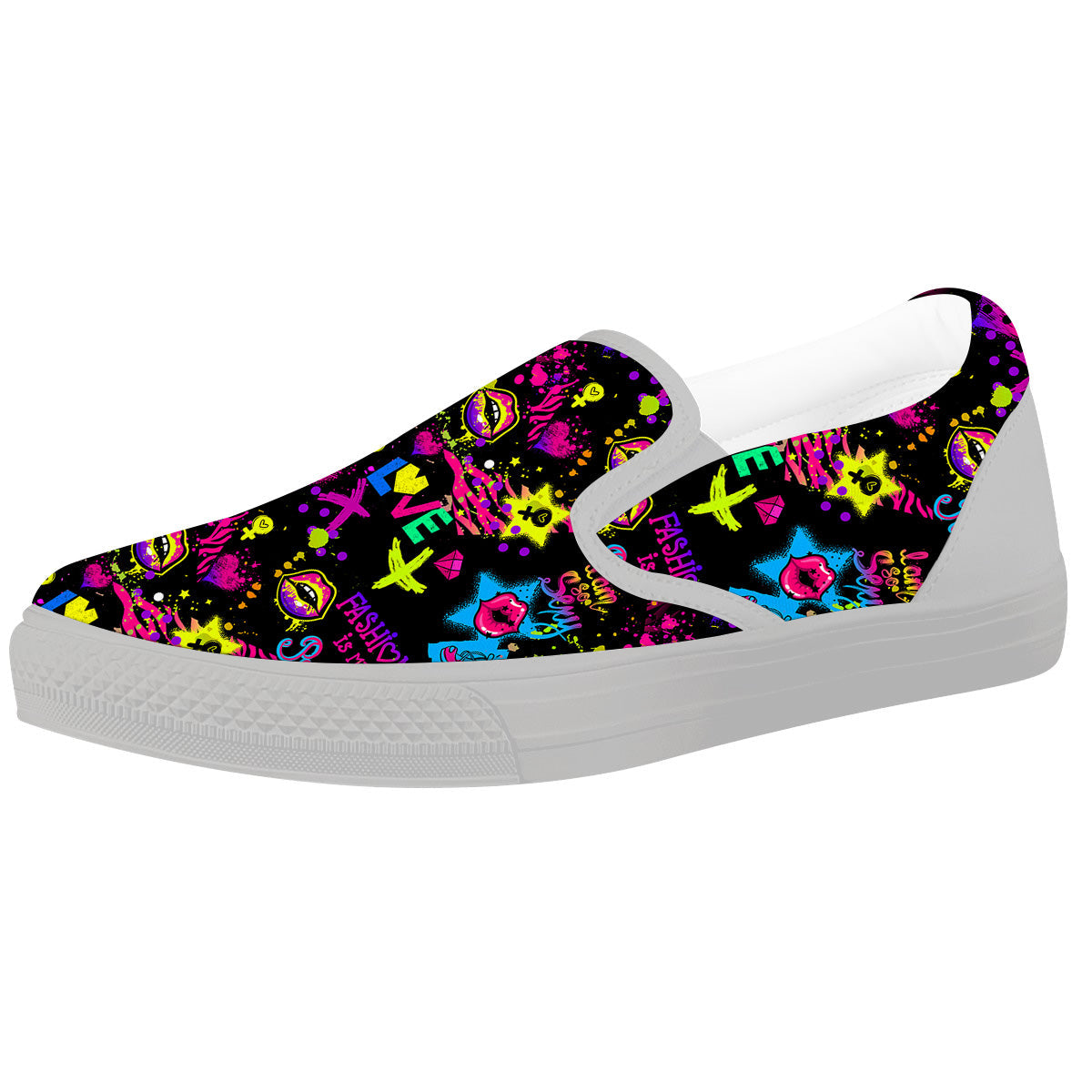 Abstract Graffiti Girlish Spray Paint Print Pattern White Slip On Shoes-grizzshop