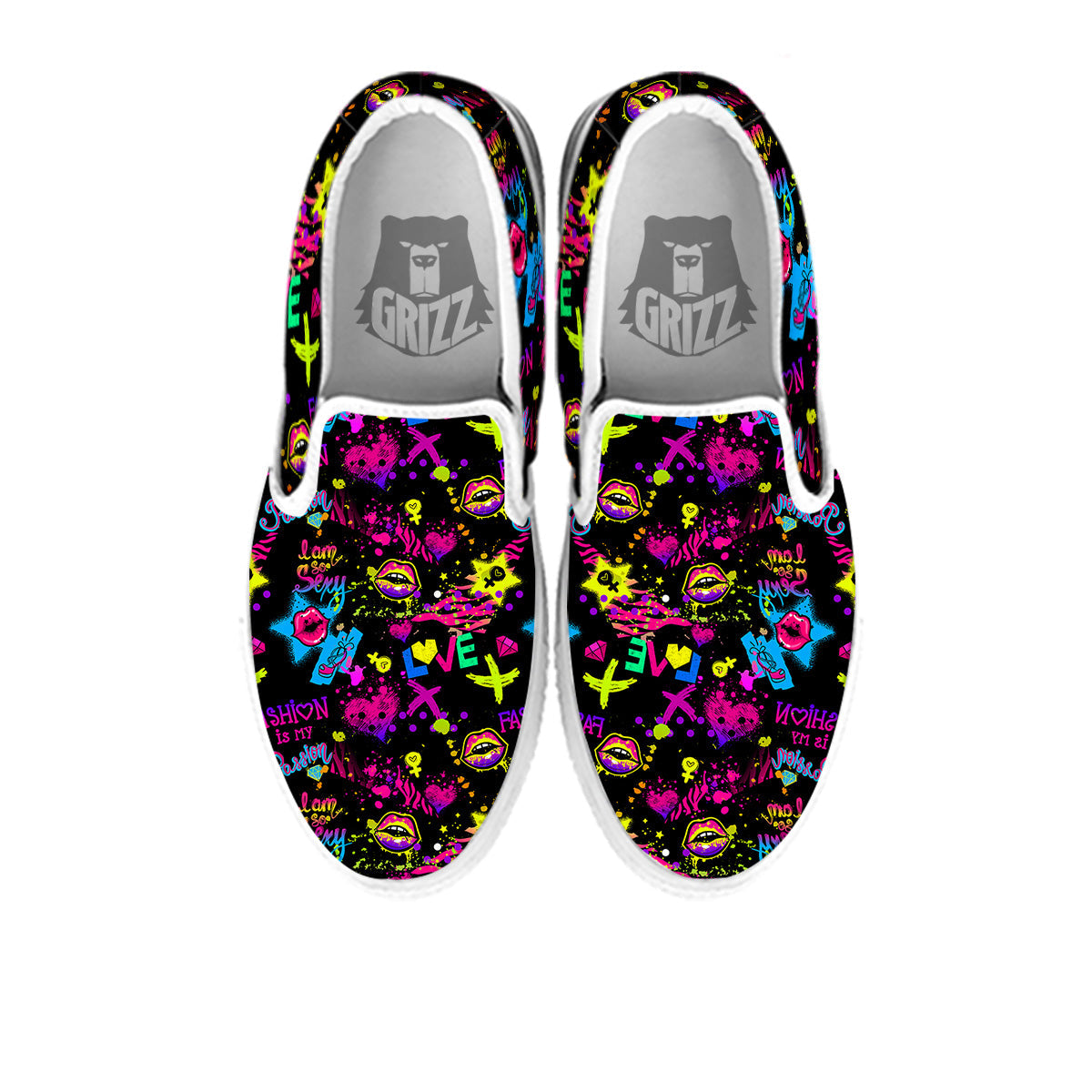 Abstract Graffiti Girlish Spray Paint Print Pattern White Slip On Shoes-grizzshop