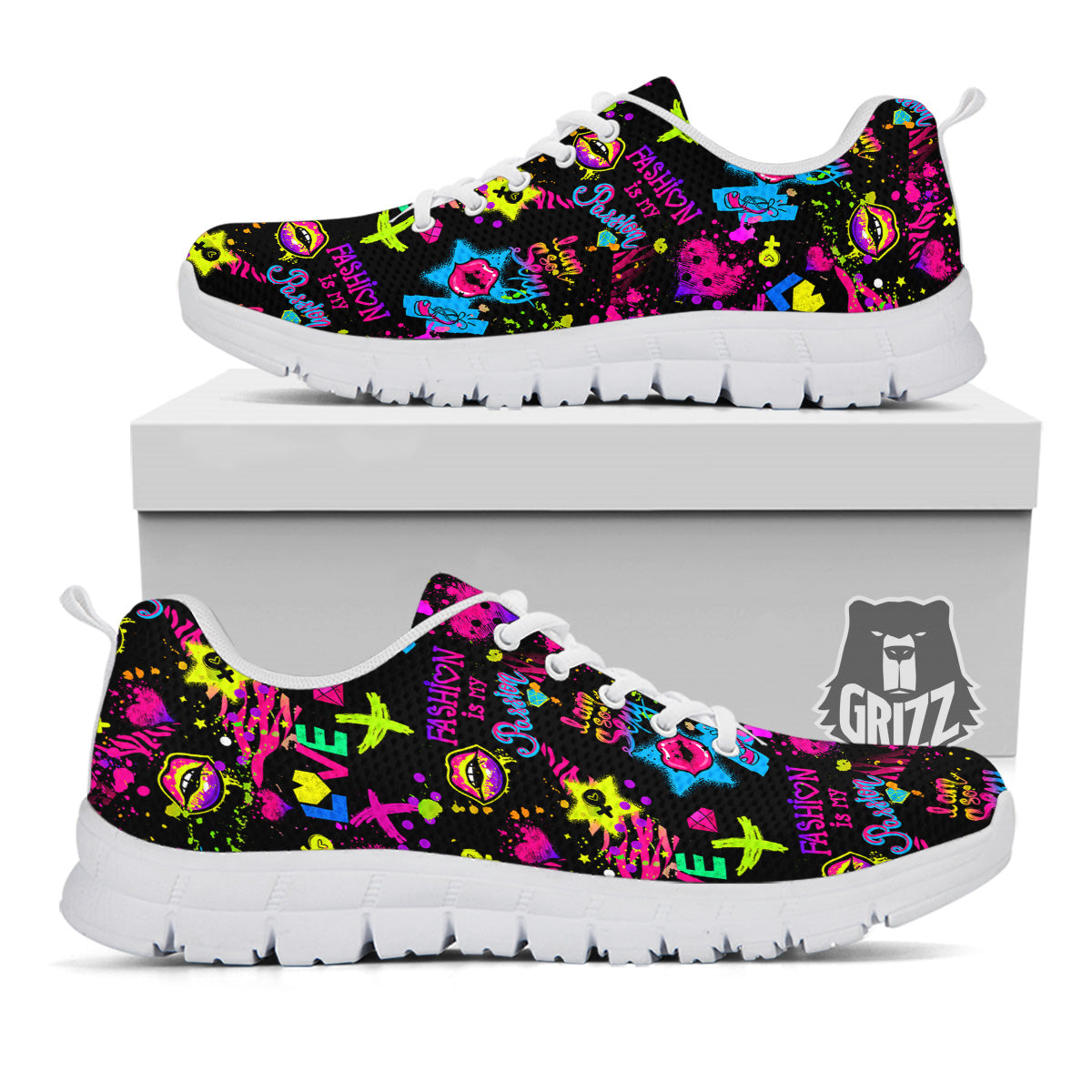 Abstract Graffiti Girlish Spray Paint Print Pattern White Sneaker-grizzshop