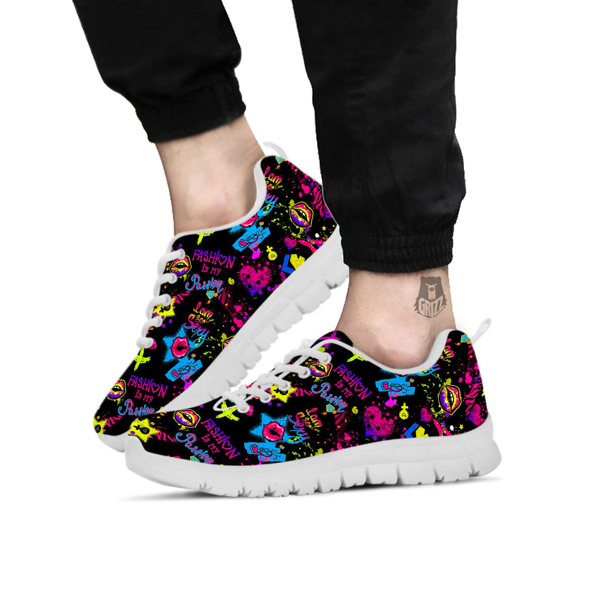 Abstract Graffiti Girlish Spray Paint Print Pattern White Sneaker-grizzshop