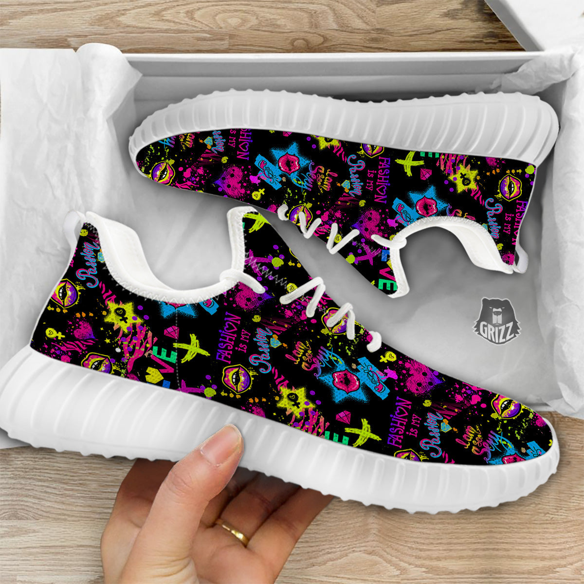 Abstract Graffiti Girlish Spray Paint Print Pattern White Walking Shoes-grizzshop