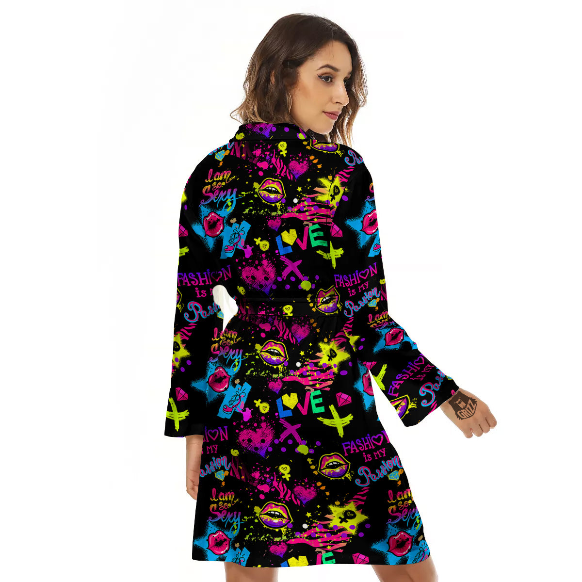 Abstract Graffiti Girlish Spray Paint Print Pattern Women's Robe-grizzshop