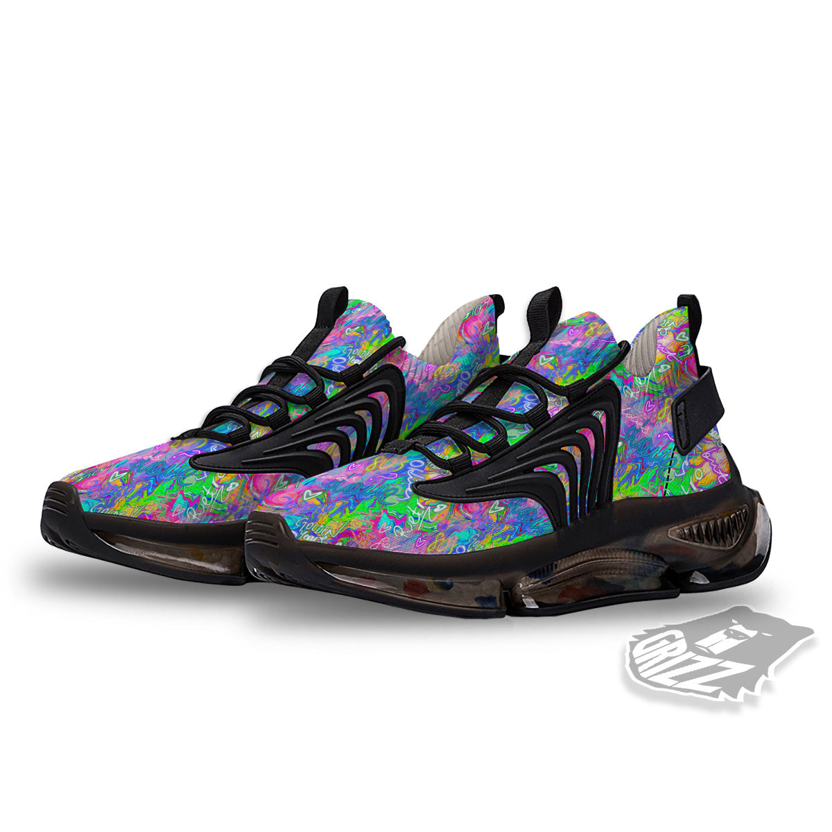 Abstract Graffiti Hand Drawing Neon Retro Print Pattern Black Gym Shoes-grizzshop
