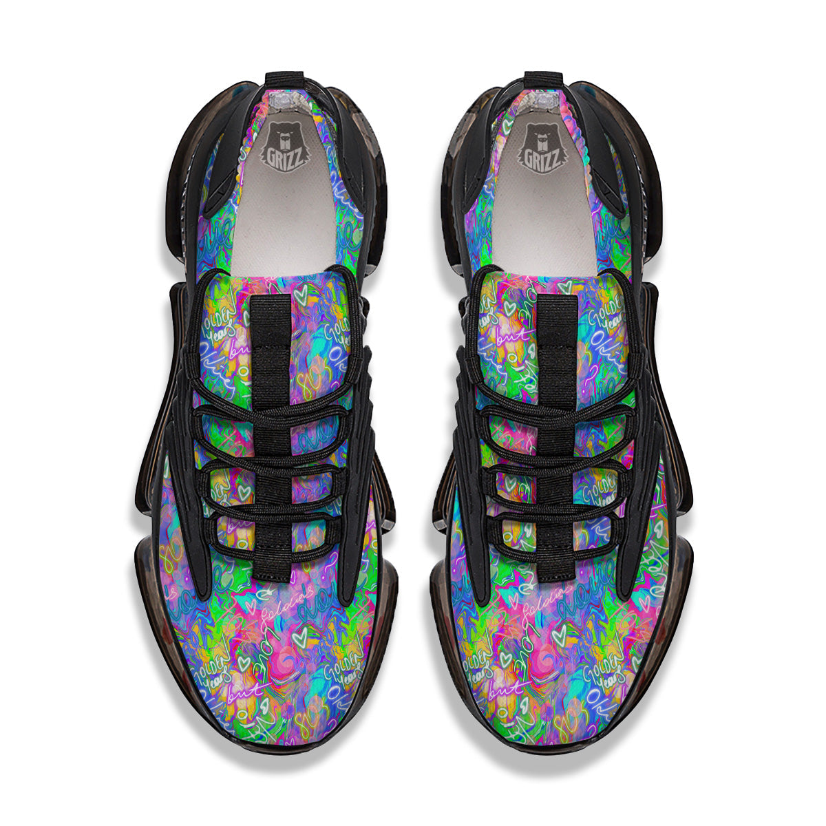 Abstract Graffiti Hand Drawing Neon Retro Print Pattern Black Gym Shoes-grizzshop