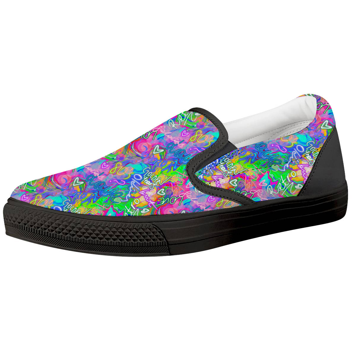 Abstract Graffiti Hand Drawing Neon Retro Print Pattern Black Slip On Shoes-grizzshop