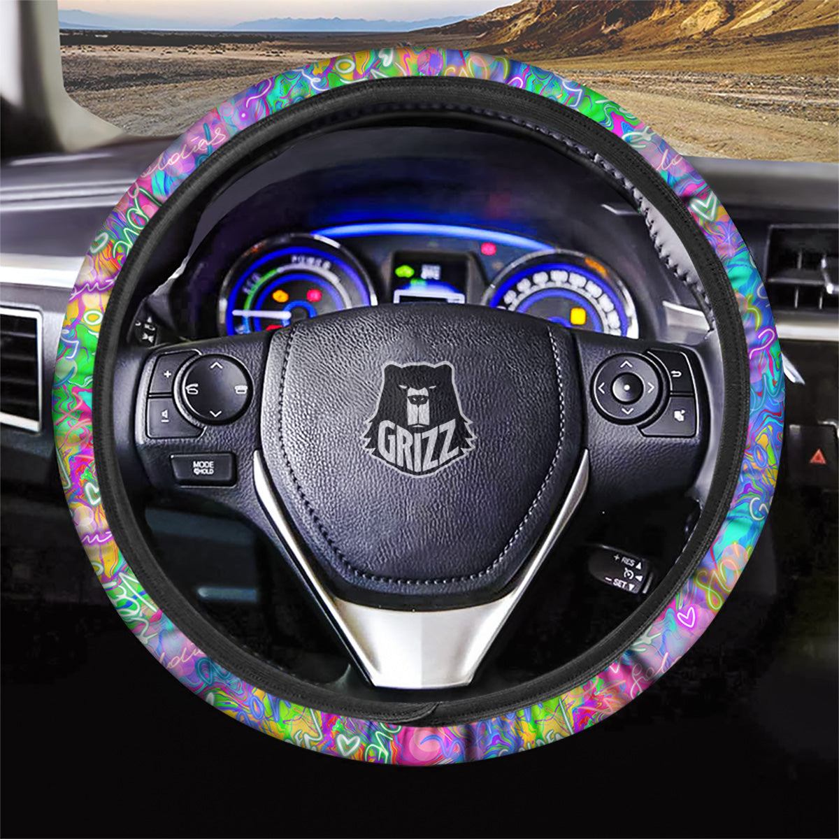 Abstract Graffiti Hand Drawing Neon Retro Print Pattern Car Steering Wheel Cover-grizzshop