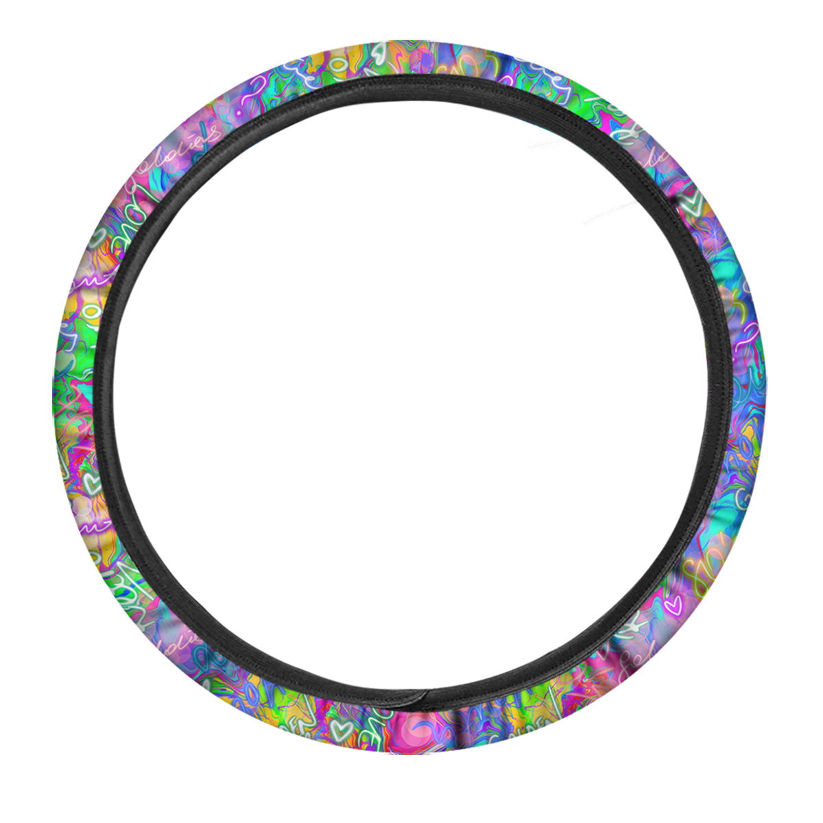 Abstract Graffiti Hand Drawing Neon Retro Print Pattern Car Steering Wheel Cover-grizzshop