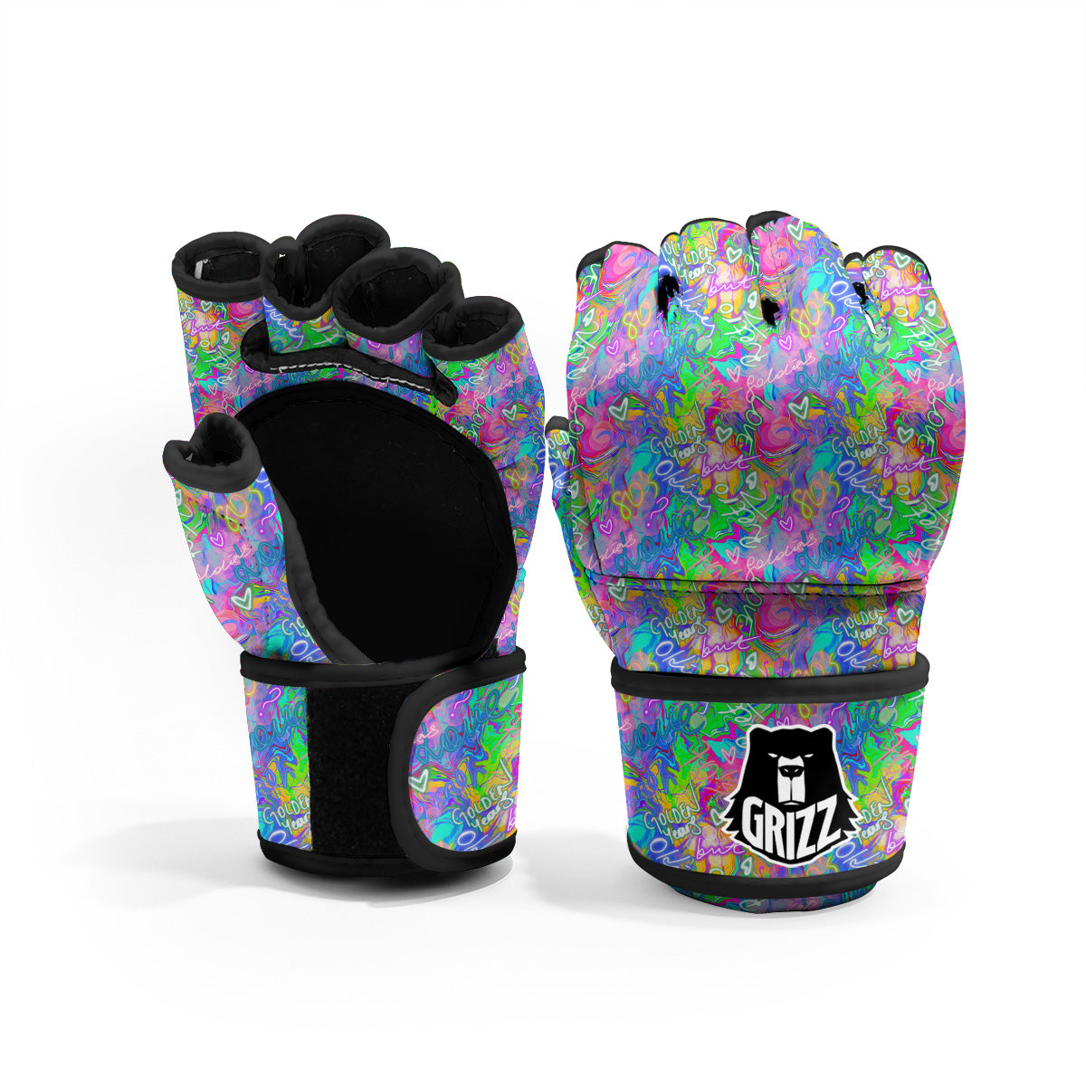 Abstract Graffiti Hand Drawing Neon Retro Print Pattern MMA Gloves-grizzshop