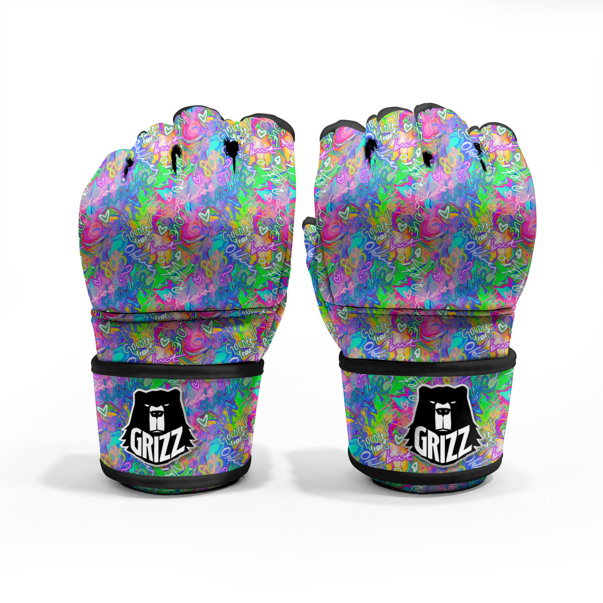 Abstract Graffiti Hand Drawing Neon Retro Print Pattern MMA Gloves-grizzshop