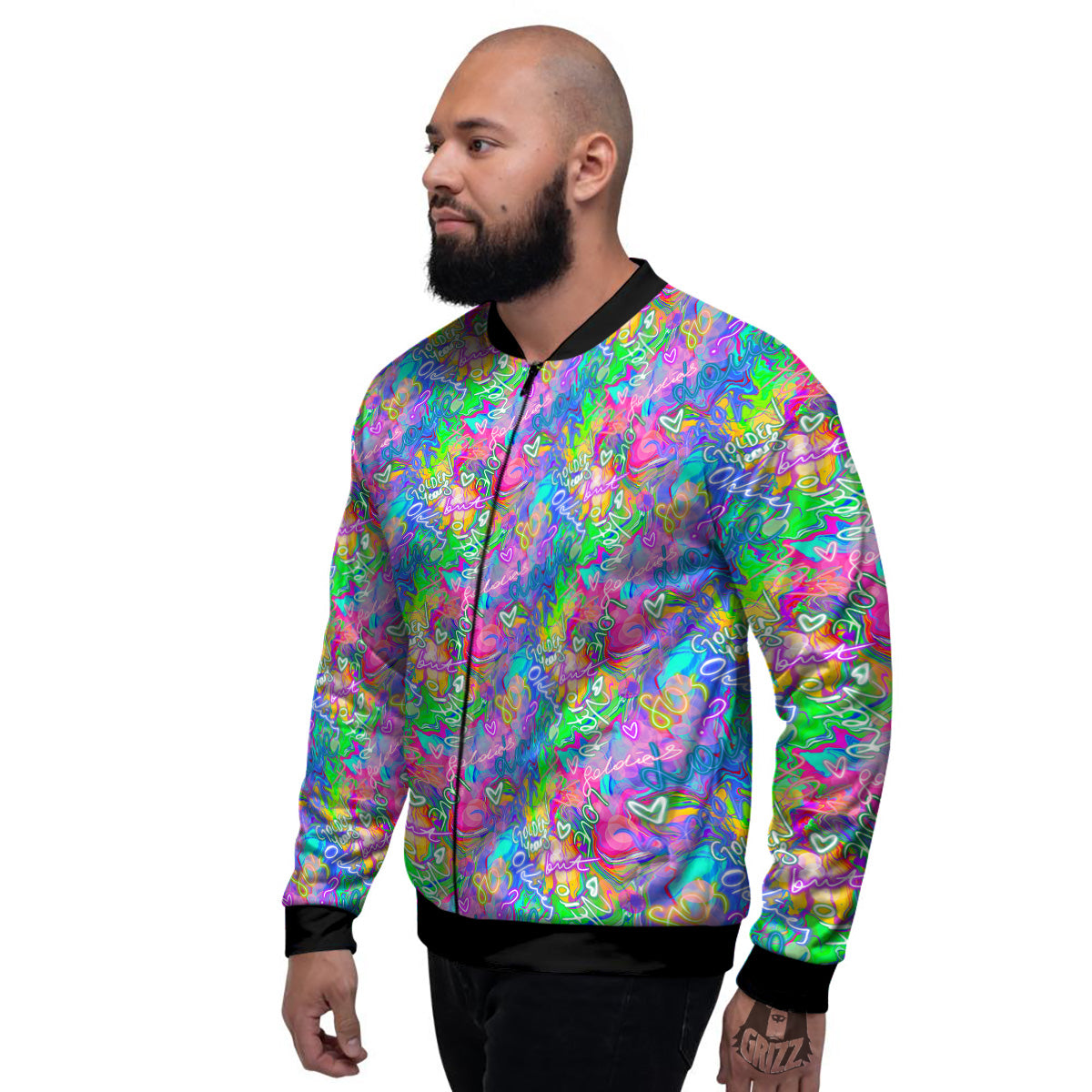 Abstract Graffiti Hand Drawing Neon Retro Print Pattern Men's Bomber Jacket-grizzshop