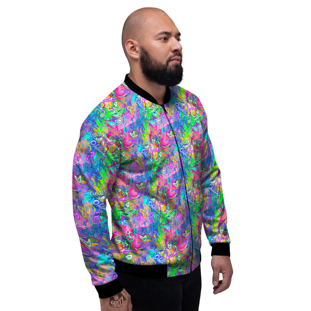 Abstract Graffiti Hand Drawing Neon Retro Print Pattern Men's Bomber Jacket-grizzshop