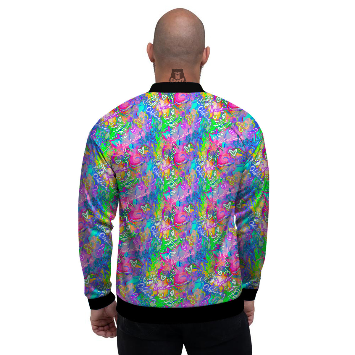 Abstract Graffiti Hand Drawing Neon Retro Print Pattern Men's Bomber Jacket-grizzshop