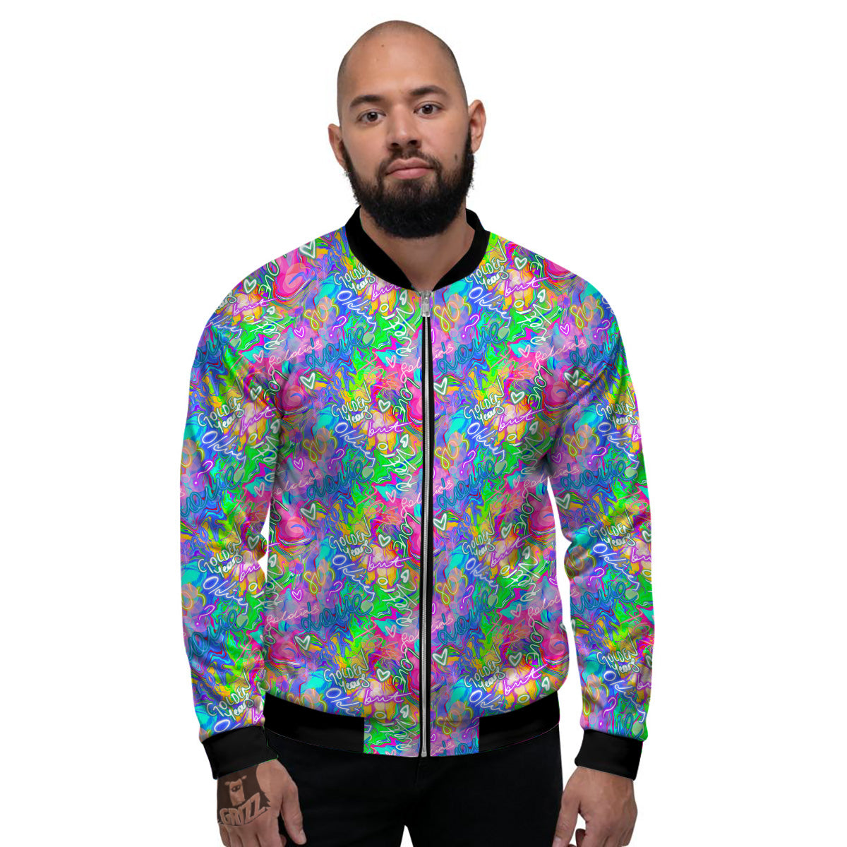 Abstract Graffiti Hand Drawing Neon Retro Print Pattern Men's Bomber Jacket-grizzshop
