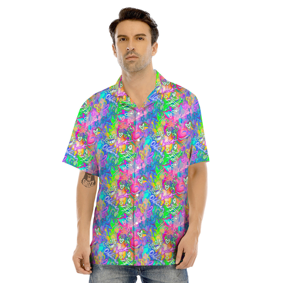 Abstract Graffiti Hand Drawing Neon Retro Print Pattern Men's Hawaiian Shirt-grizzshop
