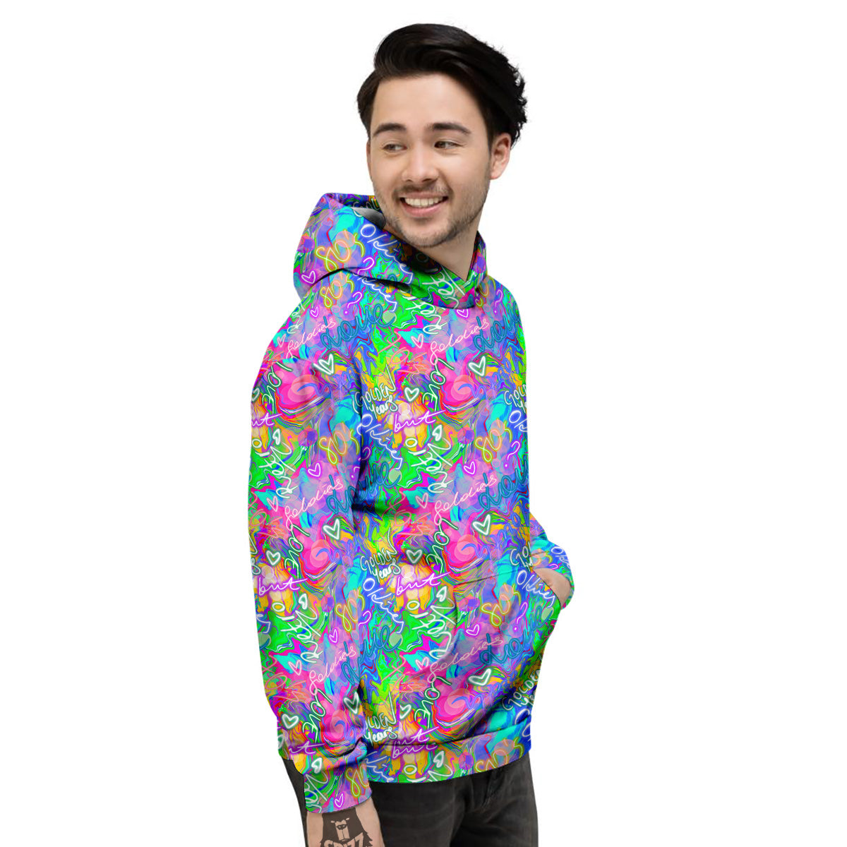 Abstract Graffiti Hand Drawing Neon Retro Print Pattern Men's Hoodie-grizzshop