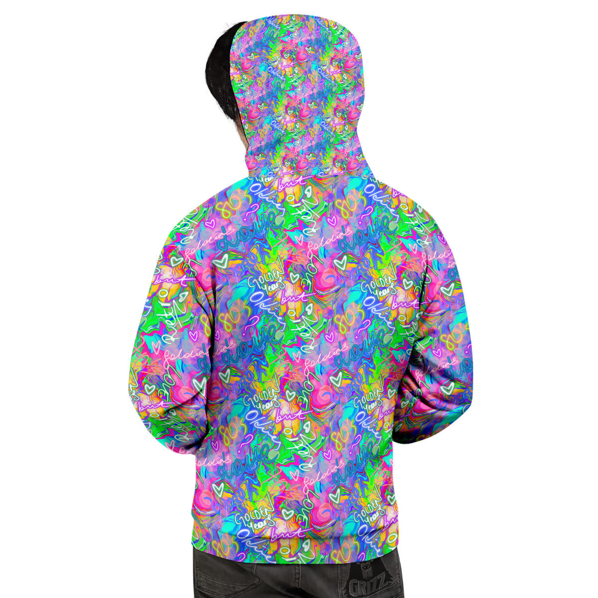 Abstract Graffiti Hand Drawing Neon Retro Print Pattern Men's Hoodie-grizzshop