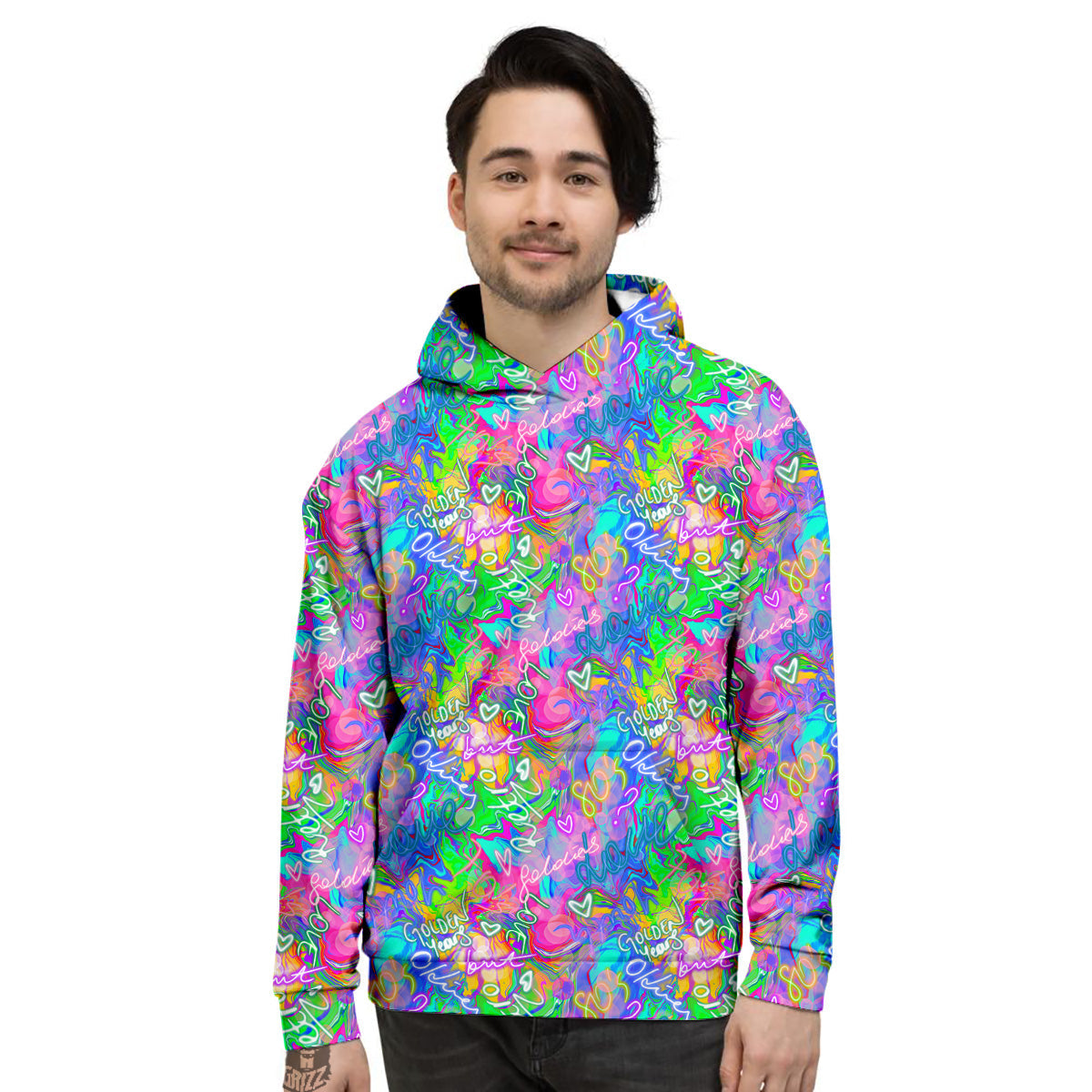 Abstract Graffiti Hand Drawing Neon Retro Print Pattern Men's Hoodie-grizzshop