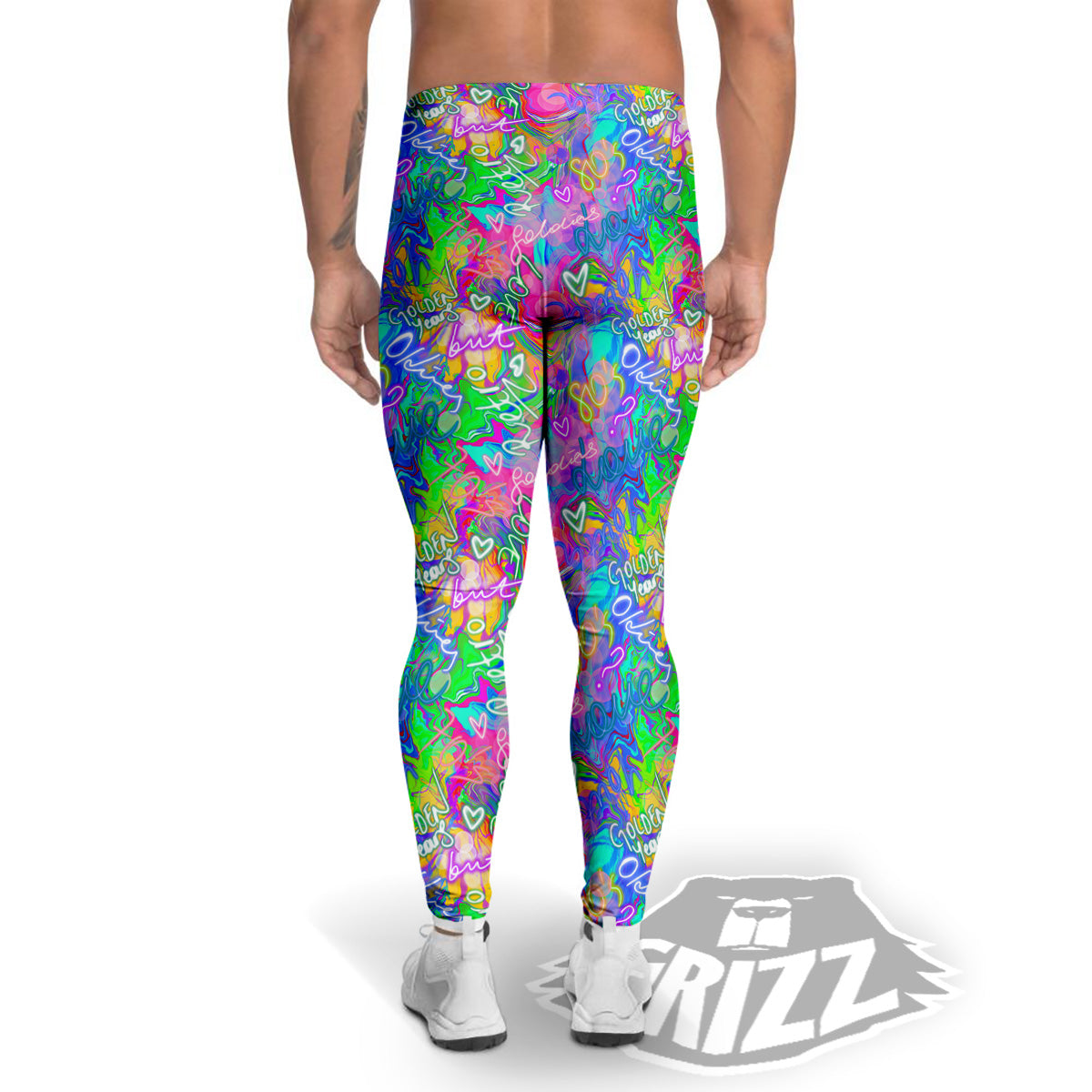 Abstract Graffiti Hand Drawing Neon Retro Print Pattern Men's Leggings-grizzshop