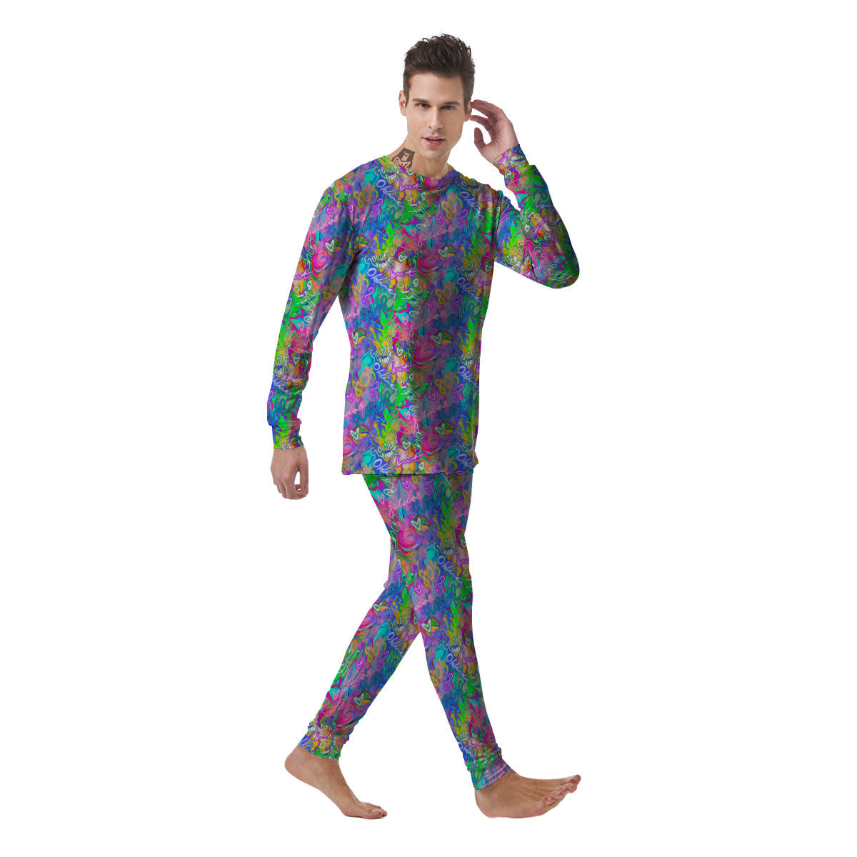 Abstract Graffiti Hand Drawing Neon Retro Print Pattern Men's Pajamas-grizzshop