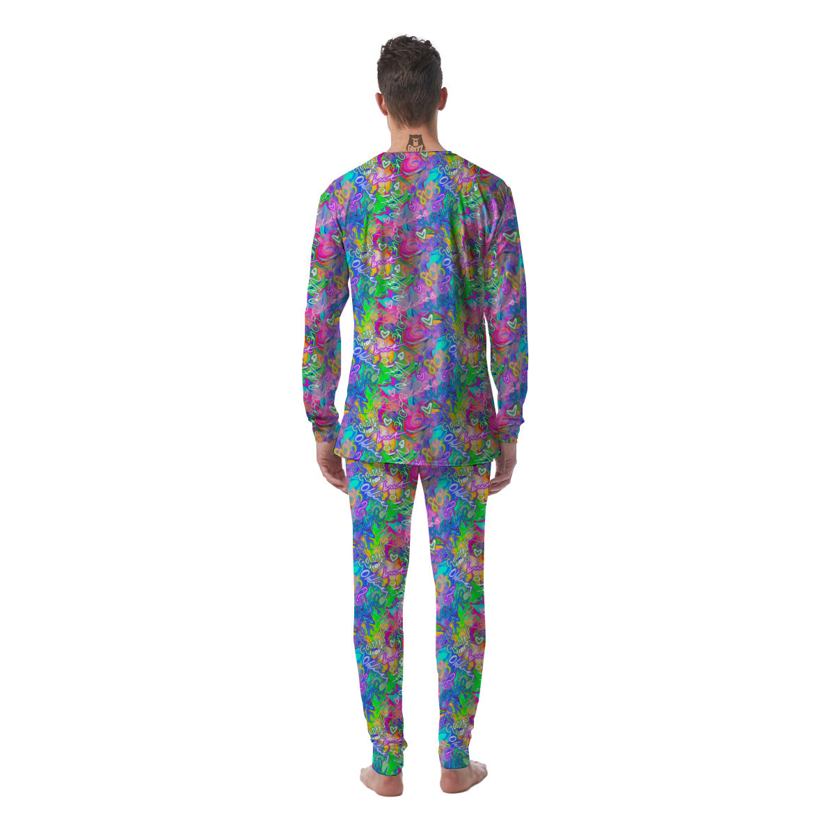 Abstract Graffiti Hand Drawing Neon Retro Print Pattern Men's Pajamas-grizzshop