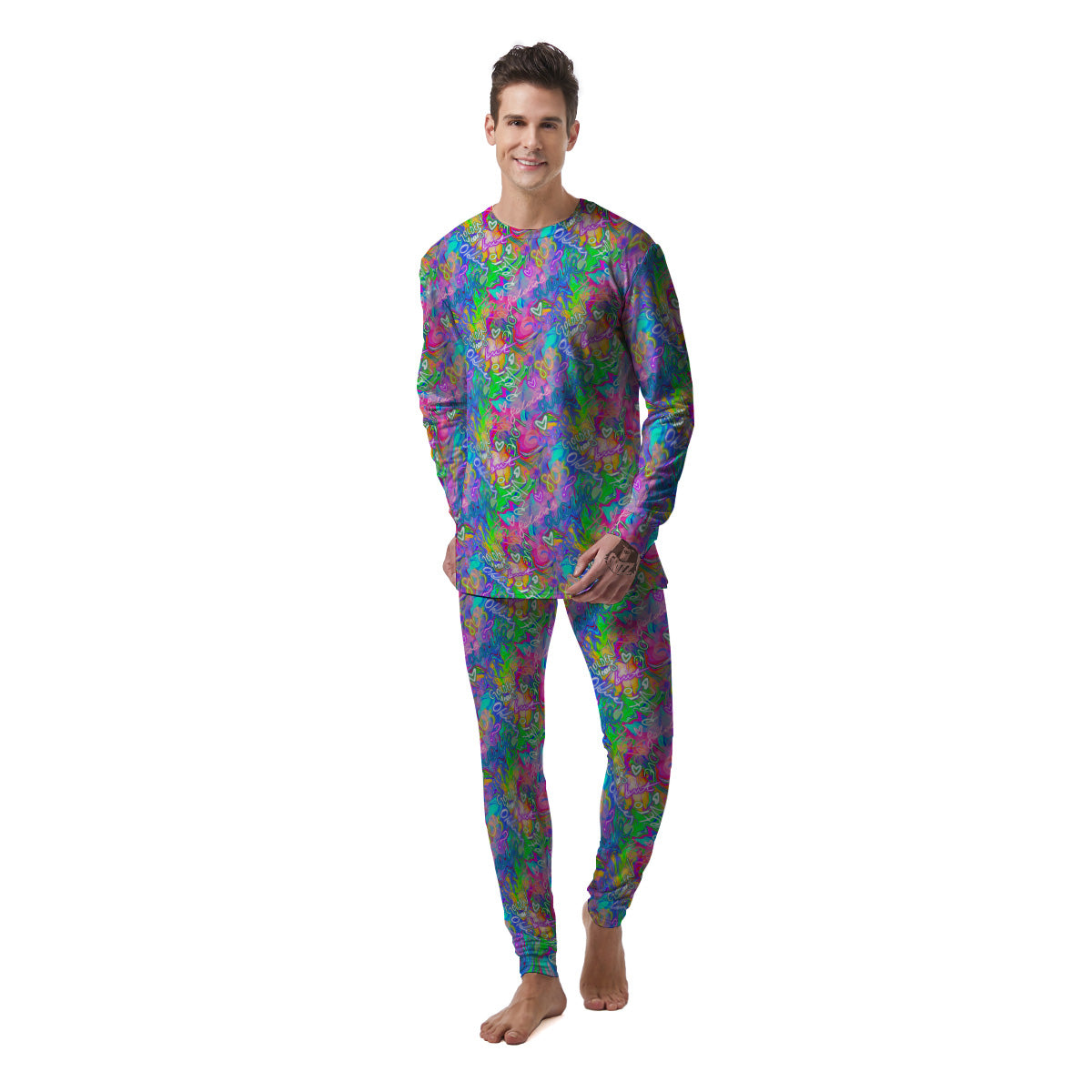 Abstract Graffiti Hand Drawing Neon Retro Print Pattern Men's Pajamas-grizzshop