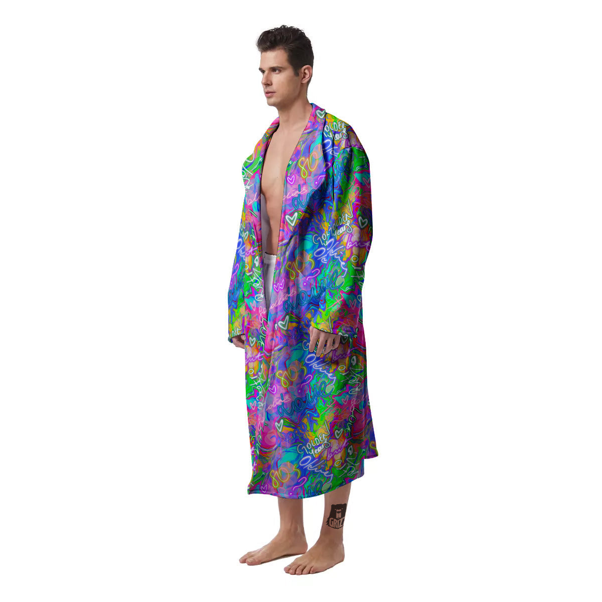 Abstract Graffiti Hand Drawing Neon Retro Print Pattern Men's Robe-grizzshop