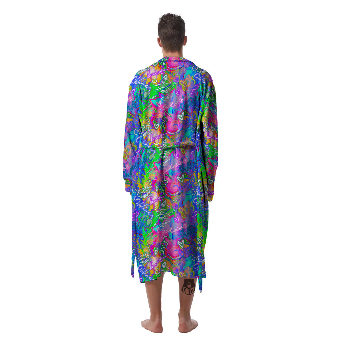 Abstract Graffiti Hand Drawing Neon Retro Print Pattern Men's Robe-grizzshop