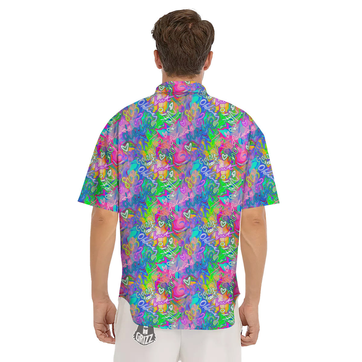 Abstract Graffiti Hand Drawing Neon Retro Print Pattern Men's Short Sleeve Shirts-grizzshop