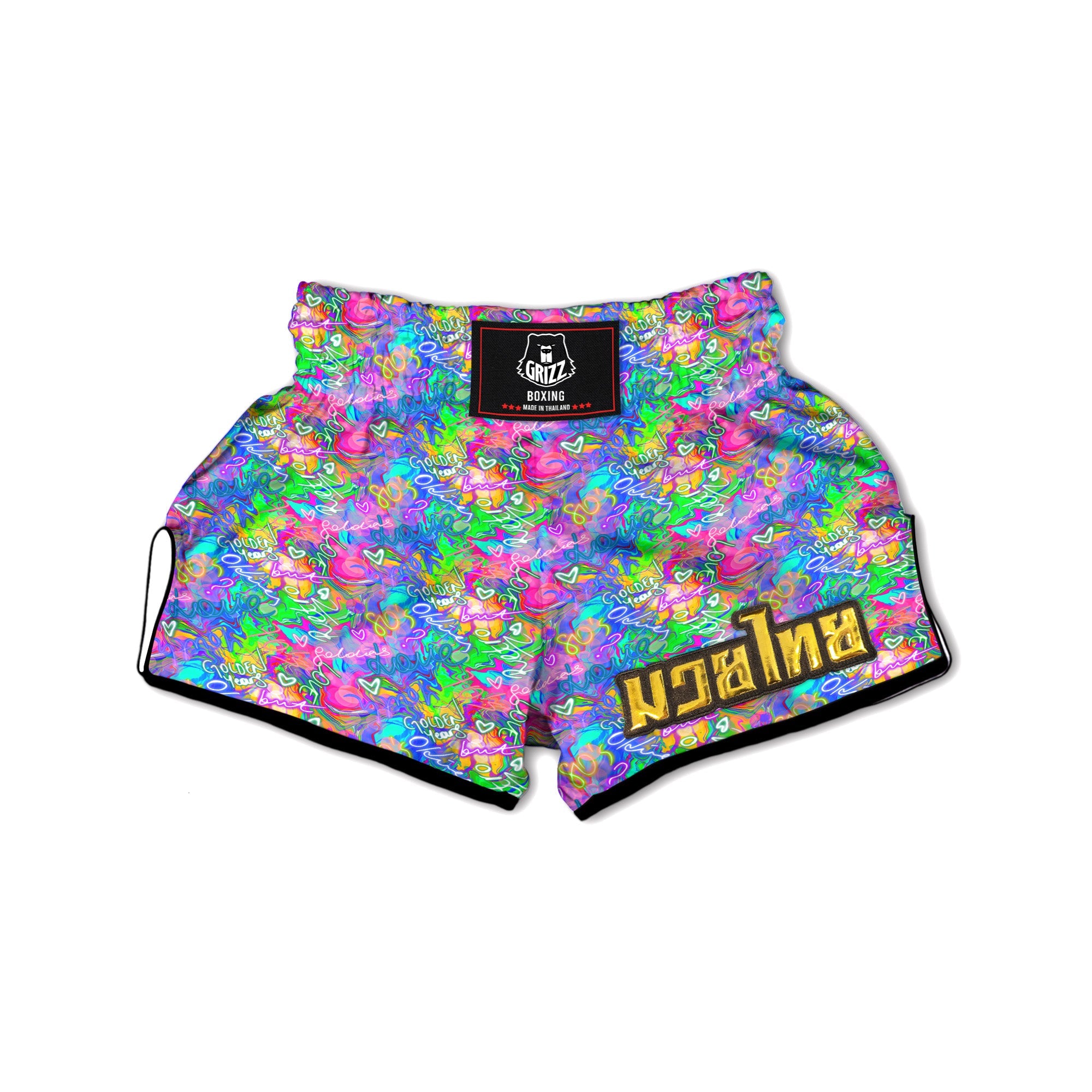 Abstract Graffiti Hand Drawing Neon Retro Print Pattern Muay Thai Boxing Shorts-grizzshop