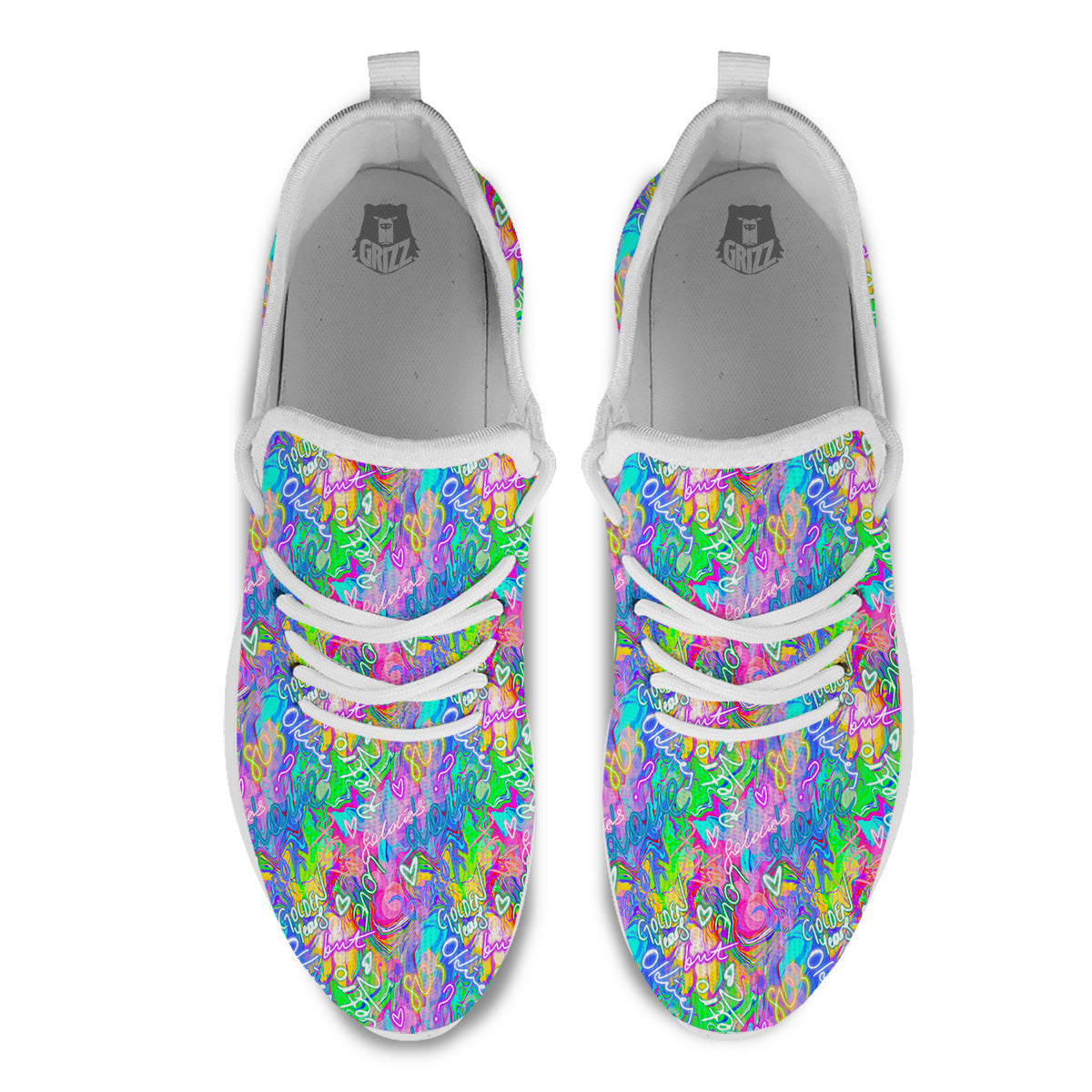 Abstract Graffiti Hand Drawing Neon Retro Print Pattern White Athletic Shoes-grizzshop