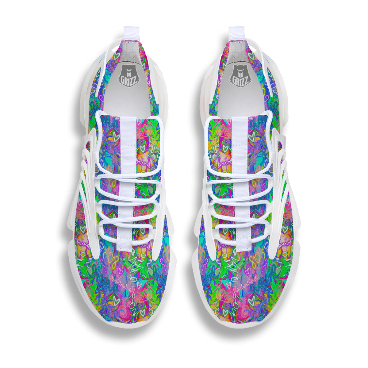 Abstract Graffiti Hand Drawing Neon Retro Print Pattern White Gym Shoes-grizzshop