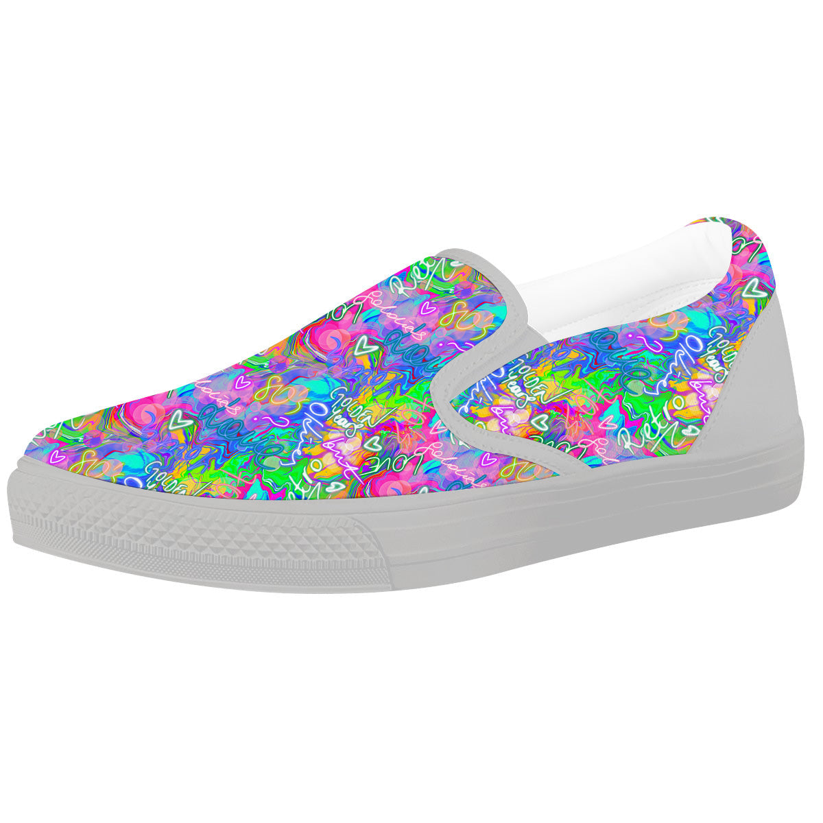 Abstract Graffiti Hand Drawing Neon Retro Print Pattern White Slip On Shoes-grizzshop