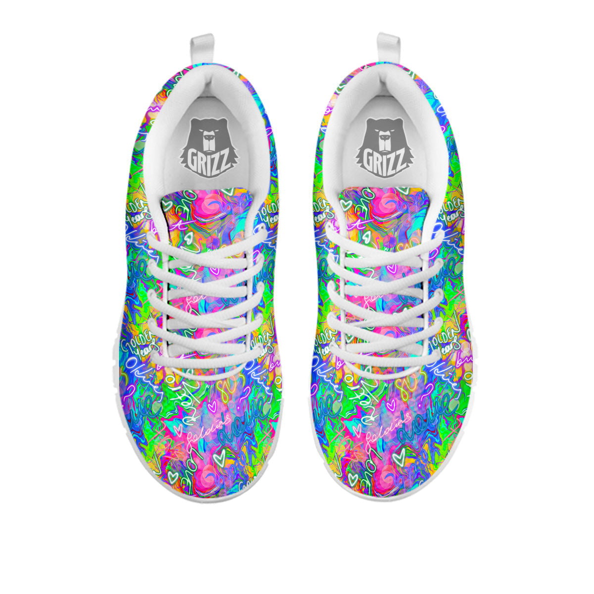 Abstract Graffiti Hand Drawing Neon Retro Print Pattern White Sneaker-grizzshop